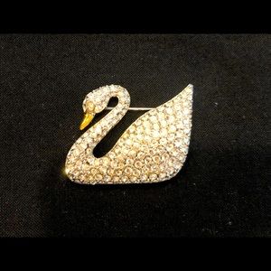 Swarovski swan brooch with signature